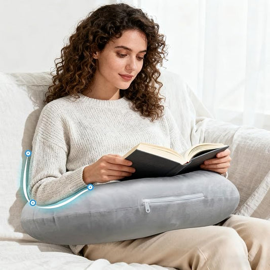 IFOYO Ergonomic Gaming Pillow for Lap, Grey U-Shaped Crochet Pillow for Lap Support, Soft Reading Pillows Provide Arms Legs Neck Support to Long Gaming Sessions, Crocheting, Reading, Working