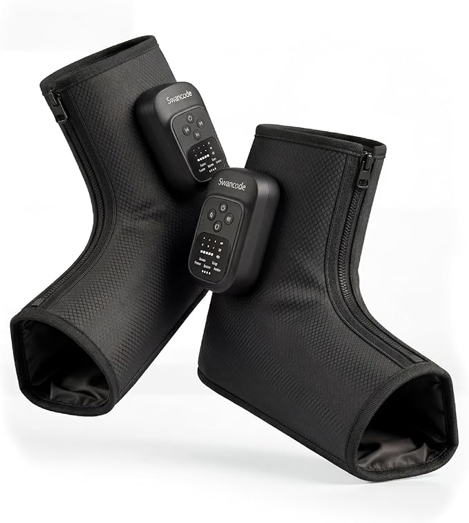 Foot Massager with Air Compression and Heat, Portable Cordless Ankle and Calf Massager with 5 Modes & 5 Intensities, Lightweight Compression Boots for Muscle Relaxation (FootSoothy Pro 2PCS)