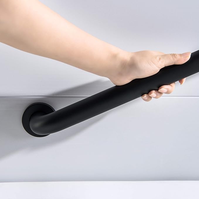KIBI 24 Inch Curved Grab Bar for Bathroom Safety – Stainless Steel Anti-Slip Wall Mounted Support Rail for Showers, Tubs & Toilets, Senior Balance Aid with Durable Matte Black Finish