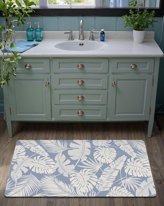 LUMI Ultra Thin Bath Mat, Non-Slip Rubber Super Absorbent Ultra-Thin Bathroom Rugs, Under Doors, Quick Dry Bathroom Floor Mats, Ideal for Shower, Tub and Sink, 17"x30", Feather
