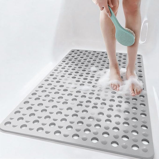 Tiamo Non Slip Large Shower Mats for Inside Shower 20.87" x 33.86",TPE Bath Mat for Outside Shower,Extra Large Bathtub Mat with Suction Cups and Big Drain Holes,Grey