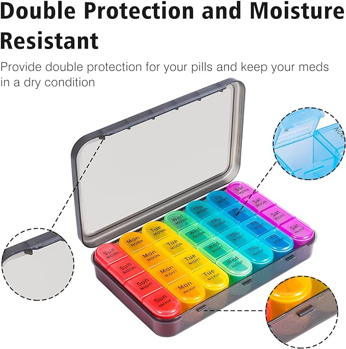 Daviky Pill Organizer 4 Times a Day - Pill Box 7 Day, Large Weekly Medicine Pill Organizer for Travel with Removable Individual Containers, Pill Case to Hold Daily Vitamins, Supplements and Medication