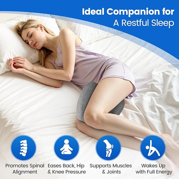 Knee Pillow for Side Sleepers, High-Density Memory Foam Leg Pillow for Side Sleeping, Heart-Shaped Design for Knees, Hips & Spinal Alignment, Grey