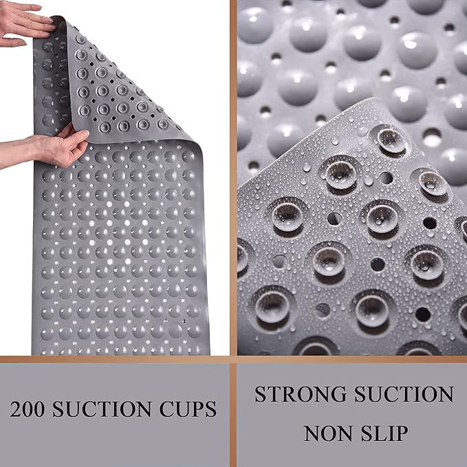 Sheepping Baby Bath Mat for Tub Non Slip Extra Long Cover Bathtub Mat with 200 Big Suction Cups for Toddler Infant Kids 40 X 16 Inch - Eco Friendly ,Machine Washable Shower Mat (Grey)