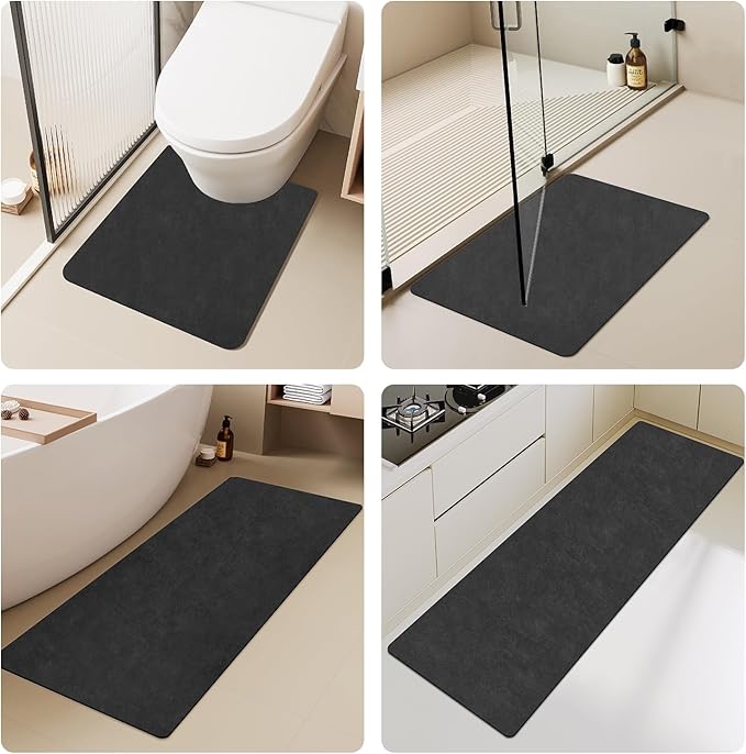 TYUU Black Bath Mat, Bathroom Rugs Non Slip Washable Thin Absorbent Quick Dry Bath Mat Fits Under Door Bathroom Floor Mat Perfect for Bath, Shower, or Sink 20"x30" Black