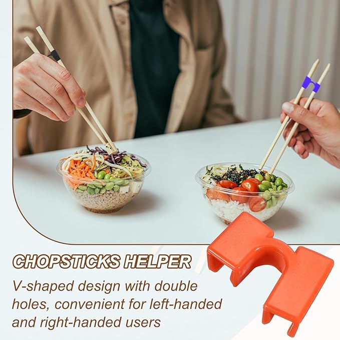 uxcell 10 Pcs Chopsticks Helper, Reusable Training Chopstick Hinges Connector Practice Chop Sticks Helpers for Adult Beginners Learners, Orange Red