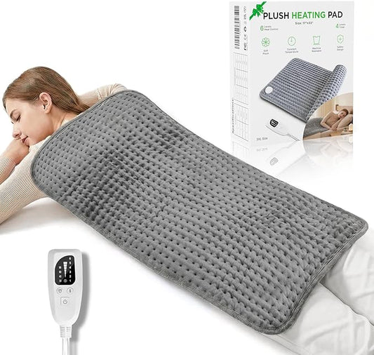 Heating Pad for Period Cramps Back Neck and Shoulders Pain Relief, 17”×33” Large Heated Pad with 4 Level Timing, 6 Level Heat Setting and Auto Shut Off, Gifts for Women, Men