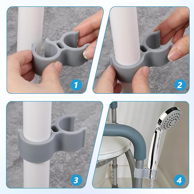 2 PCS Shower Head Holder for Shower Chair, Bath Seat Shower Bracket Attachment Tube Clamp Bracket for Inside Shower Bath Chair Tub Transfer Bench Shower Aids Accessories for Elderly Disabled Users