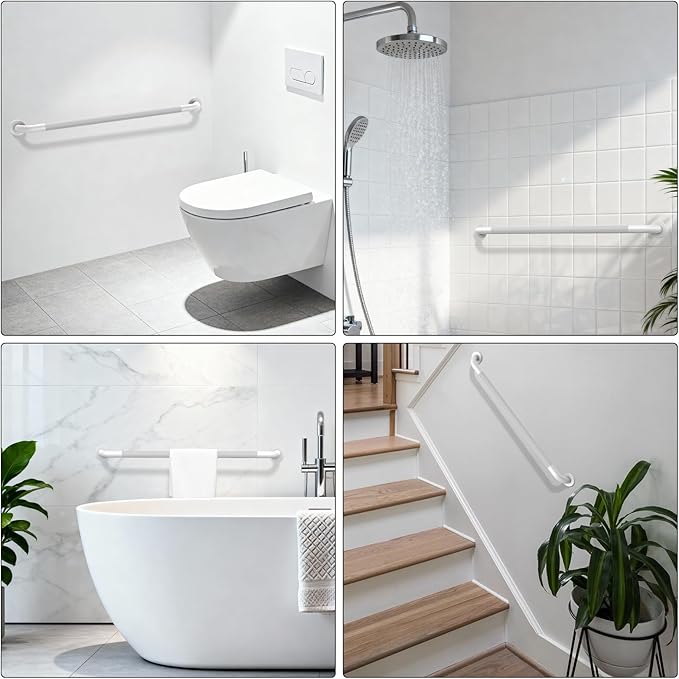 Shower Grab Bar 36 Inch, iHansee White Bathroom Grab Bar w/Anti-Slip Knurled Grip - 1.25" Diameter, Stainless Steel Bath Safety Bars for Senior Elderly, Wall Mounted Toilet Bathtub Balance Handrail