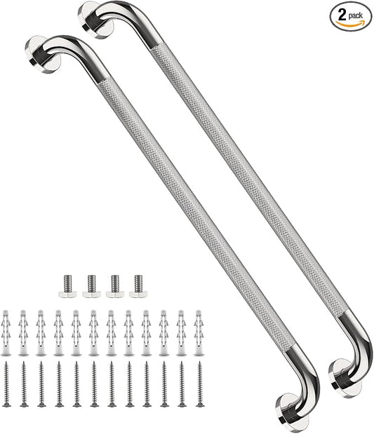 2 Pack 32 Inch Anti Slip Shower Grab Bar Handles, ZUEXT Chrome Stainless Steel Knurled Bathroom Balance Bar, Safety Hand Rail Support,Handicap Elderly Injury Senior Assist Bath Handle(1.25" Diameter)