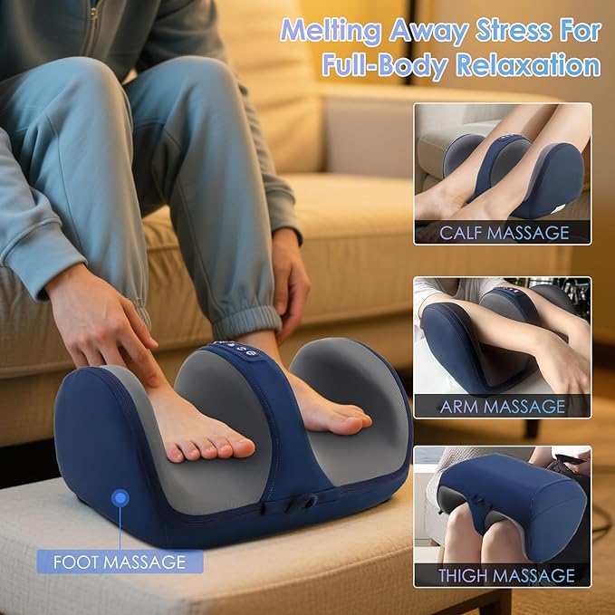 Foot Massager with Heat, Electric Foot and Calf Massager with Roller, Deep Tissue Massage for Plantar Fasciitis, Neuropathy & Pain Relief, Gifts for Women & Men(Black)