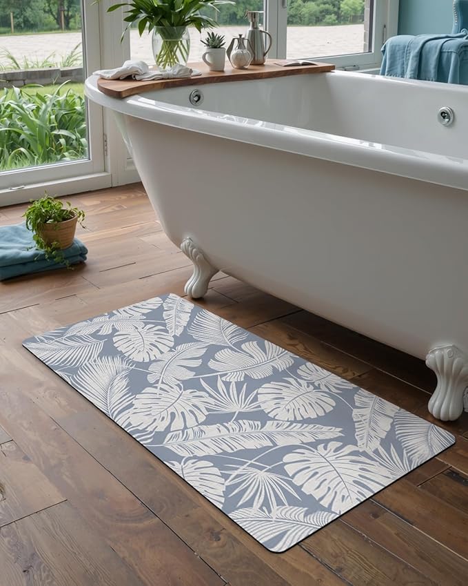 LUMI Ultra Thin Bath Mat, Non-Slip Rubber Super Absorbent Ultra-Thin Bathroom Rugs, Under Doors, Quick Dry Bathroom Floor Mats, Ideal for Shower, Tub and Sink, 17"x30", Feather