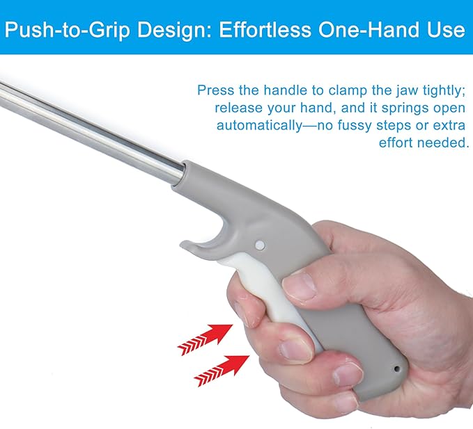 2 Pack Stainless Steel Grabber Reacher Tool, 32" Foldable & 16" Rigid Short Reacher, 360° Rotating Jaw Heavy Duty Trash Picker, Durable Pickup Tool for Seniors, Home & Garden (Gray)