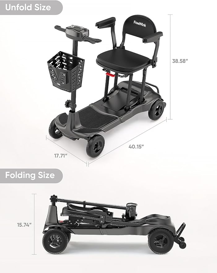 Mobility Scooters for Adults & Seniors - Ultra Lightweight 27.5 lbs Carbon Fiber Folding Electric Scooter - Airlines Approved All-Terrain Portable Scooter with Basket and Charger Included-Carbon Black