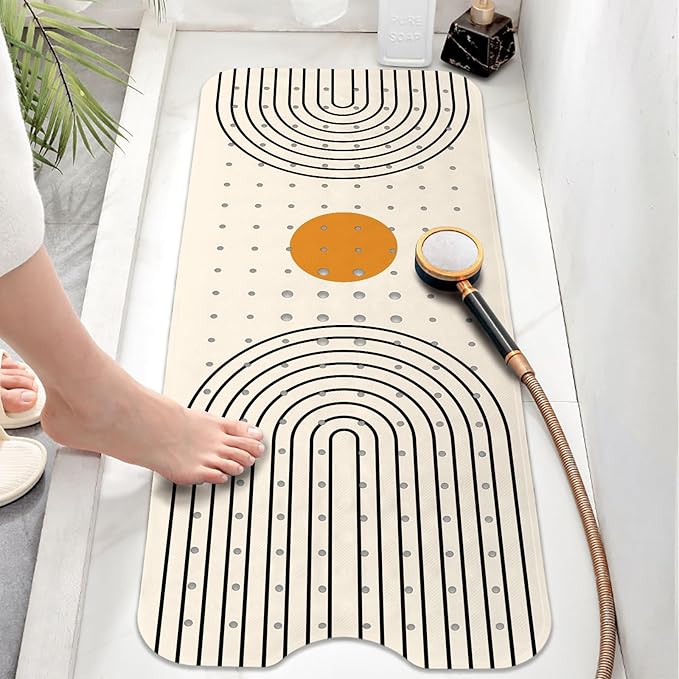 Rainbow Bathtub Mat Non Slip, Baby Bath Mat for Tub Rubber Tub Mat, Kids Bath Mats for Bathroom Modern Geometric Anti Slip Shower Mat with Suction and Drain Holes Machine Washable, 40″X16″