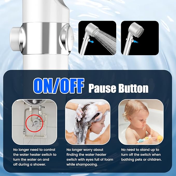 PWERAN Filtered Shower Head with Handheld, High Pressure 3 Spray Mode Showerhead with 18 Stage Water Softener Filters for Hard Water - Handheld Shower Head-Remove Chlorine-White