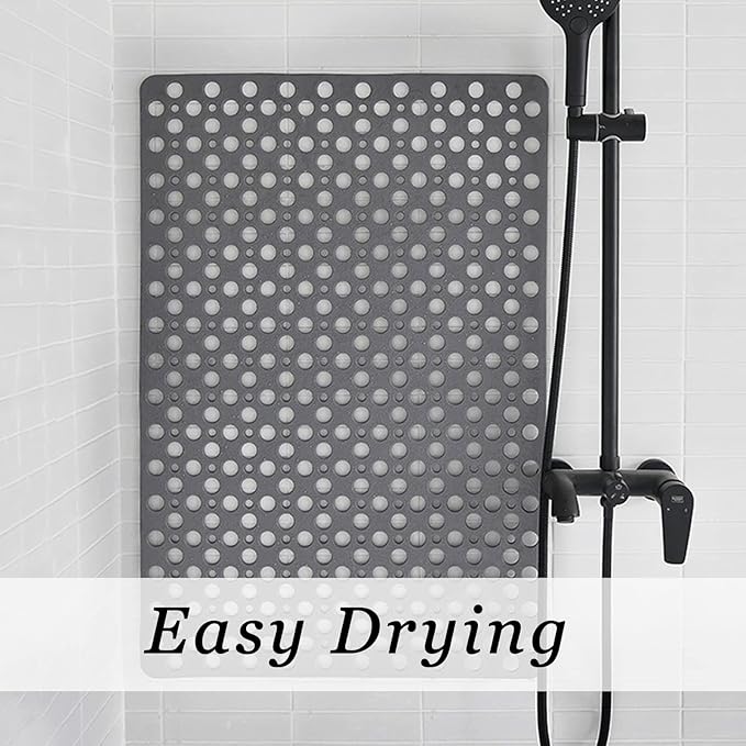 Tiamo Extra Large Non Slip Shower Mat for Inside Shower, 47x32 Inch Oversized Shower Stall Mat,Bath Mat for Shower with Big Suction Cups,Drain Holes,Two-Sided Anti-Slip