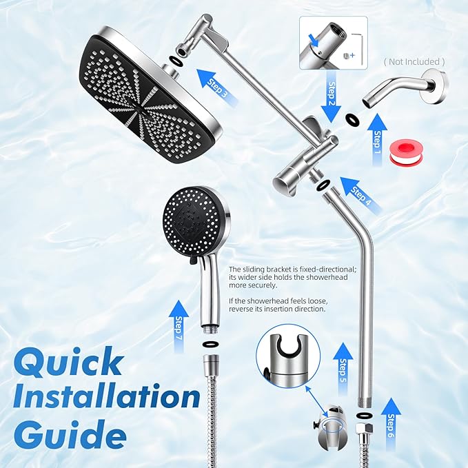 Shower Head with Handheld, 12" High Pressure Rain Shower Heads with Filtered Handheld Spray Combo & Adjustable Extension Arm, Silver Showerheads & Hand Held Showers Set for Bathroom