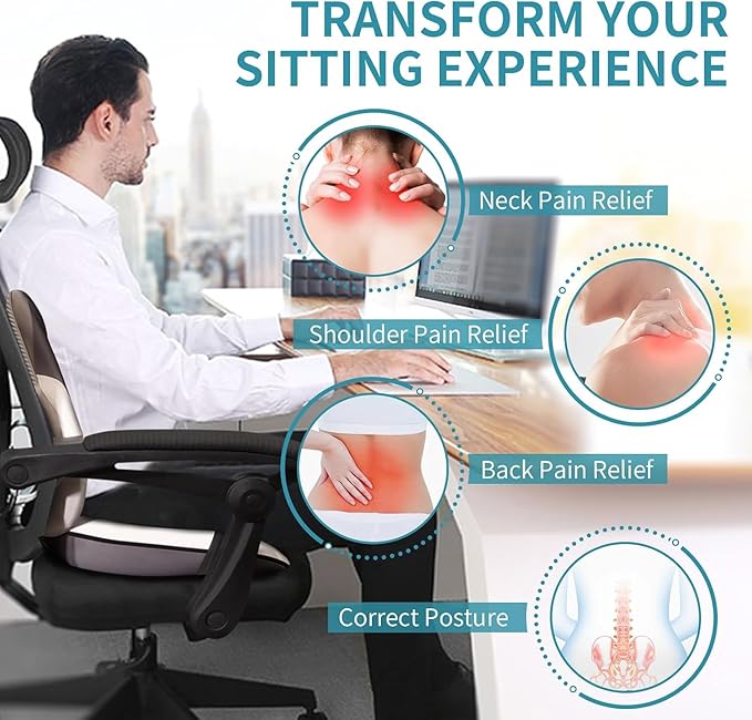 FLORICH Seat Cushion and Lumbar Support Pillow for Office Chair Car Neck Headrest Pillow Memory Foam Seat Pads Pressure Relief Back Cushion and Carseat Pads(Grey)