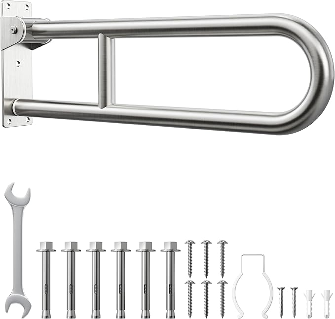 Toilet Grab Bar, Bathroom Safety Handrail Wall Mounted, 304 Stainless Steel Flip Up Folding Support Rail for Elderly Seniors and Handicap Assistance (30 Inch)