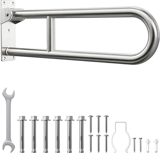 Toilet Grab Bar, Bathroom Safety Handrail Wall Mounted, 304 Stainless Steel Flip Up Folding Support Rail for Elderly Seniors and Handicap Assistance (30 Inch)