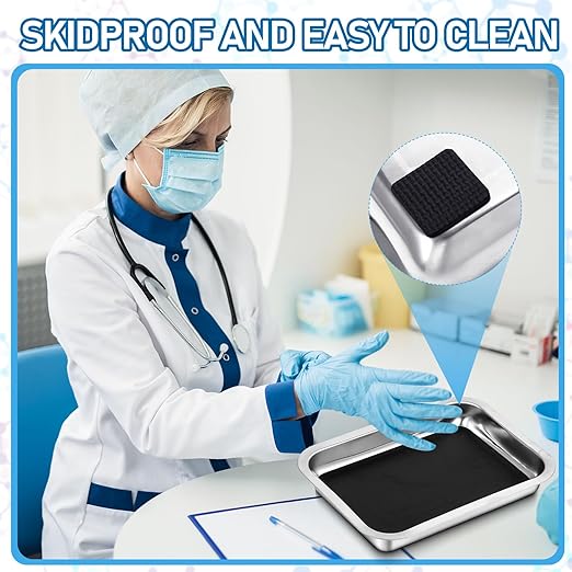Conelist Dissection Pan with Wax Thicken and 4 Rubber Nonslip Mat Reusable Stainless Steel Thicken Dissection Pan for Lab Experiment Junior Senior(10.2 x 7.5 Inch,Black,24 Set)