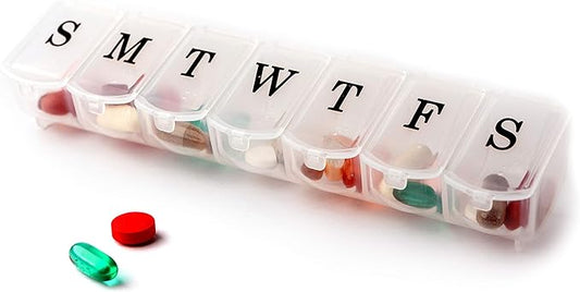 Deke Home - Weekly Pill Organizer, 7 Day Pill Box with Large Compartments & Snap-Shut Lids, Easy Open, BPA Free Plastic Medicine Organizer for Pills, Vitamins & Supplements, Travel Friendly