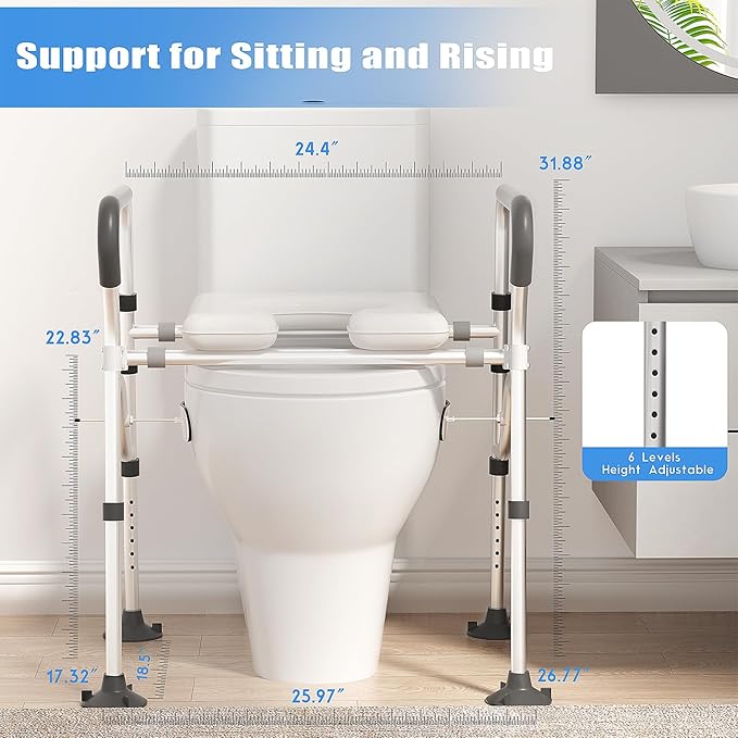 Raised Toilet Seat with Handles, Toilet Seat Riser for Seniors with Adjustable Height, 400lb Handicap Elevated Toilet Seat for Elderly, Pregnant, Fit Any Toilet