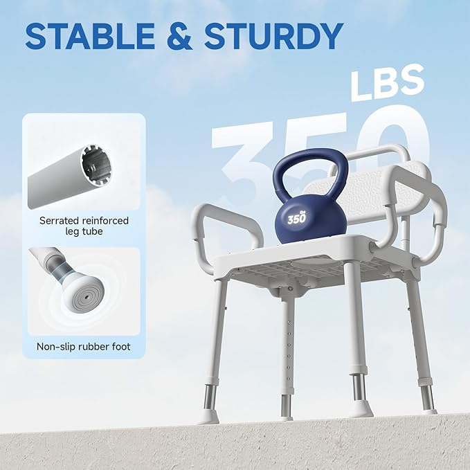 Loyoda Shower Chair for Inside Shower,Bath Chair with Arms and Back,Aluminum Shower Stool for Tub,Slip Resistant Shower Bench,Height-Adjustable Shower Seat with Handles for Seniors,Neutral Gray
