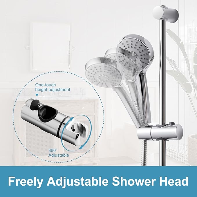 OFFO Shower Slide Bar Combo, Adjustable 39 in Slide Bar with 3-Mode Round Handheld Shower Head and 60 in Stainless Steel Hose, Screw Wall Mounted, Chrome Finish