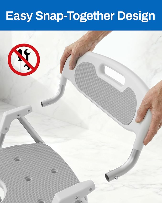 Folding Shower Chair for Inside Shower with Arms and Back, 400 LBS Foldable Bath Seat for Elderly Seniors & Disabled, Heavy Duty Portable Shower Stool with U-Shape Cutout & 6-Level Height (Gray)