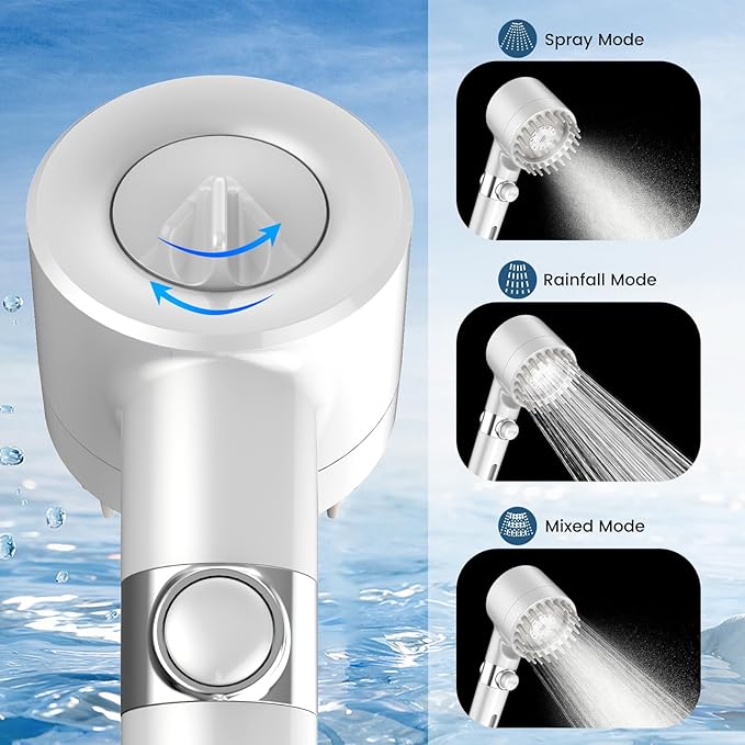 PWERAN Filtered Shower Head with Handheld, High Pressure 3 Spray Mode Showerhead with 18 Stage Water Softener Filters for Hard Water - Handheld Shower Head-Remove Chlorine-White
