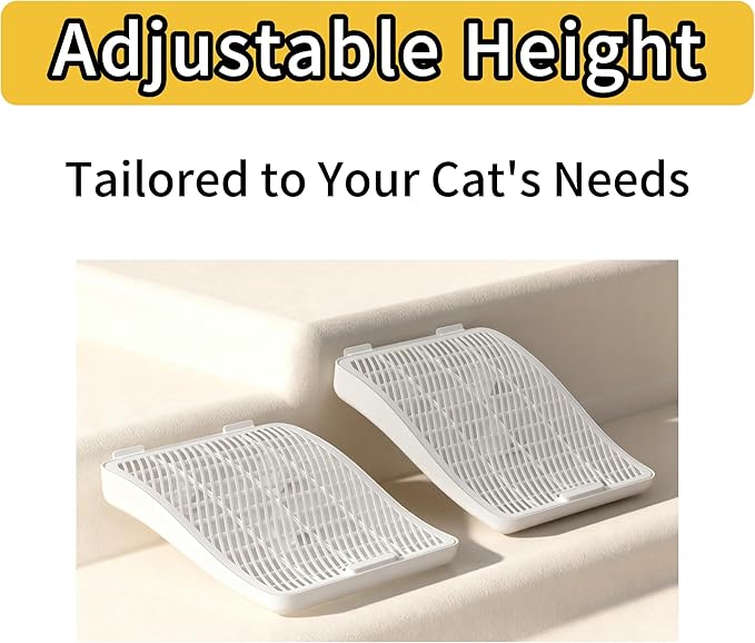Cat Litter Box Step Ramp with Litter Catcher, Non-Slip Trapping Mat for Kittens and Senior Cats, Washable (White, Large)