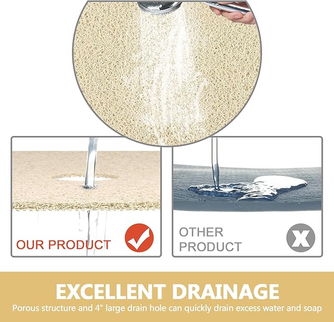 Square Shower Mat Non Slip: 27 x 27 Inch Extra Large Loofah Shower Mats for Inside Shower - Anti Slip Shower Stall Matt with Drain Hole in Middle