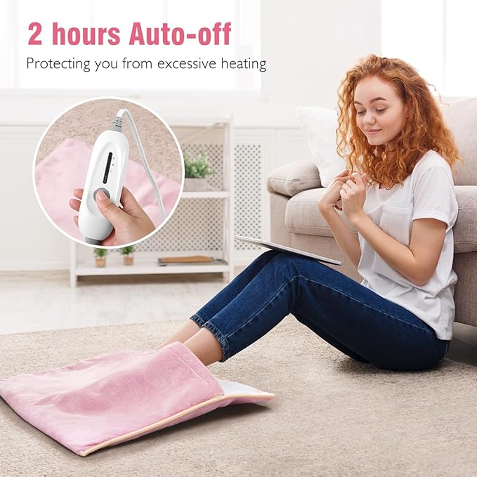 Foot Warmer Electric, Heating Pad King Size Ultra Soft Flannel, Extra Large for Bed, Abdomen, Feet, Back, Cramp, Office/Home Under Desk, 10ft Cord, Auto Off, 22" x 20" - Pink