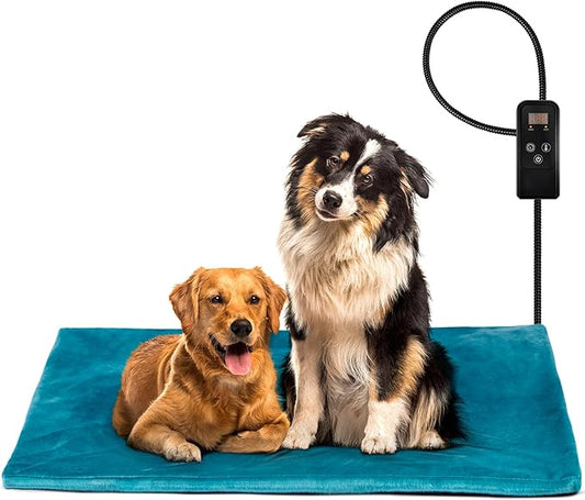 Niubya Pet Heating Pad for Dogs and Cats, Adjustable Temperature and Waterproof Pet Heated Mat with Timer, Electric Heating Pet Bed with Chew Resistant Cord and Soft Washable Cover, 47" x 28"