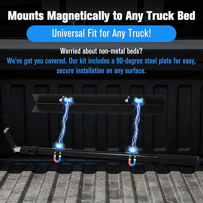 6.9 ft Magnetic Cargo Grabber Tool（Black）, Upgraded Telescoping Truck Bed Retriever for Pickup Trucks, Heavy‑Duty Aluminum Reach Stick with 3 Hooks & 1 Mounting Plate, Multi‑Use Truck Bed Accessory