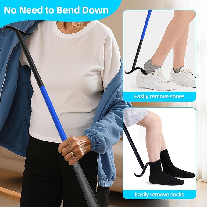 Sock Aids for Putting On Socks, Sock Assistant Device No Bending for Easy Dressing, Sock Helper Tool with Adjustable Extended Shoe Horn Long Handle, Back Scratcher for Seniors, Disabled, Pregnant