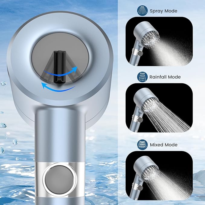 PWERAN Filtered Shower Head with Handheld, High Pressure 3 Spray Mode Showerhead with 18 Stage Water Softener Filters for Hard Water - Handheld Shower Head-Remove Chlorine-BLUE