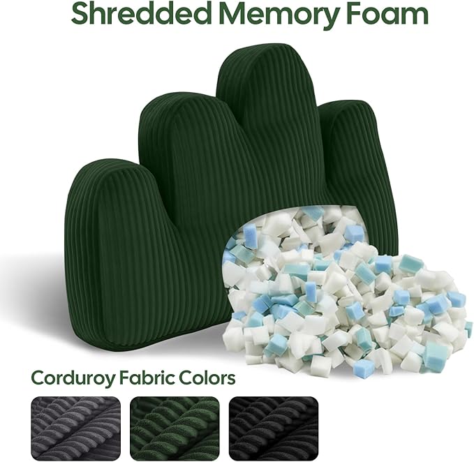 Lumbar Support Pillow for Recliner, Back Support Pillow for Office Chair, Ergonomic Corduroy Lumbar Pillow with Shredded Foam, Lower Back Pain Relief for Gaming Chair, Couch, Green