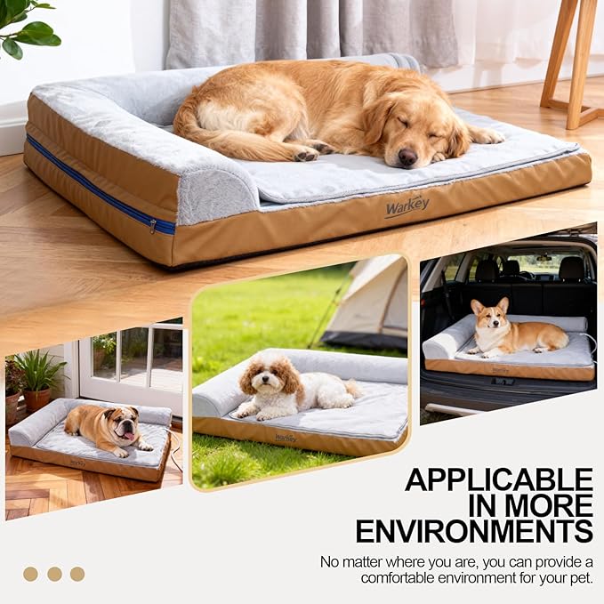 Heated Dog Bed Medium Sized Dog, Heated Pet Bed Waterproof Cover, Medium Orthopedic Dog Sofa Bed Memory Foam with Pet Heating Pad - 27.95x23.2x6.3in