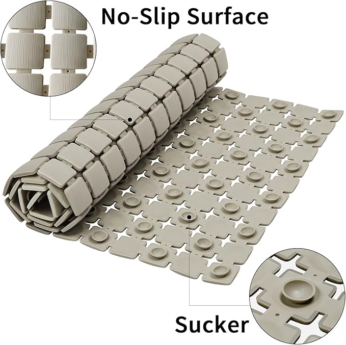 BEMISO Shower Mat Non Slip Bathtub Mat with Suction Cups and Drain Holes Bath mat for tub 33.4 x 15.7 Inch Large Size