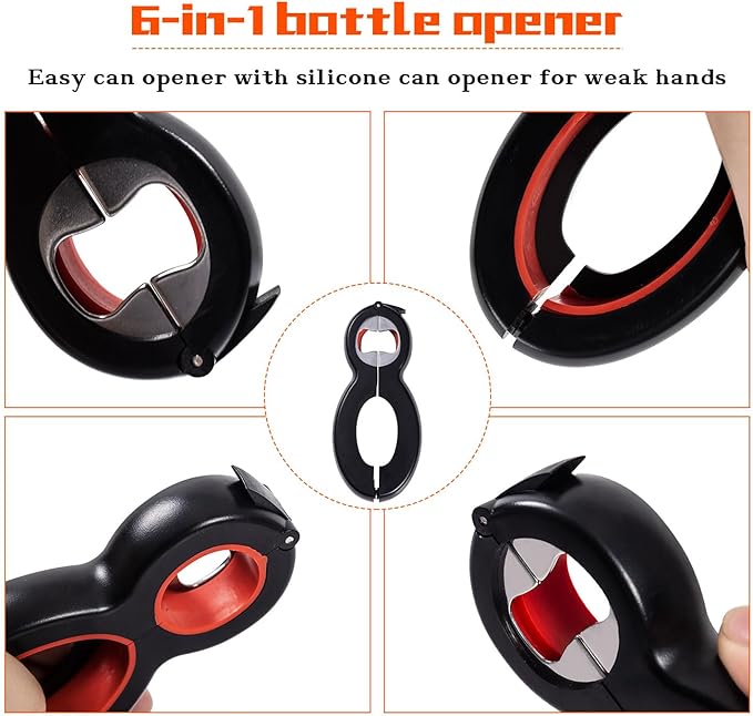 Jar Opener Bottle Opener for Weak hands 5 Pack, Multi Kitchen Tools Set for Weak Hands, Children, Seniors with Arthritis, Lid Opener for Children, with Silicone Handle (Red)