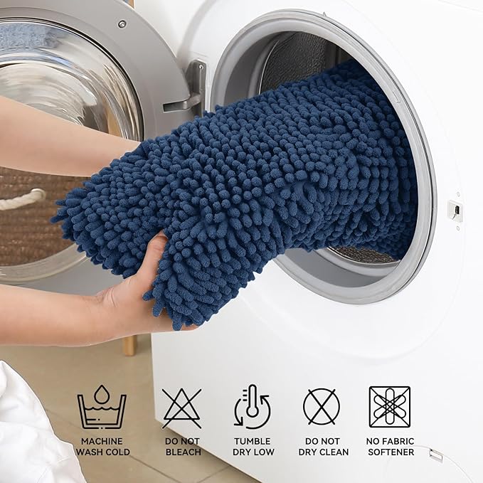 Bcoimo 44x24 Chenille Bath Mat – Non-Slip with Backing Bath Rug Ultra-Absorbent and Machine Washable Bathroom Mat Quick-Dry Design. Ideal for Bathroom Shower and Tub Areas