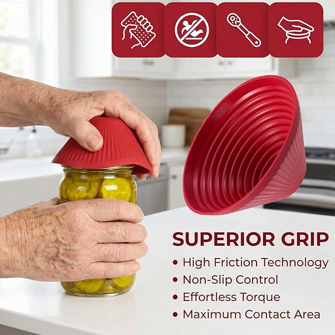 PAGOW 4pcs Round Rubber Jar Opener, Multi Purpose Silicone Jar Opener Gripper, Reusable Anti-Slip Bottle Lid Openers for Kitchen, Seniors, Arthritis -Red