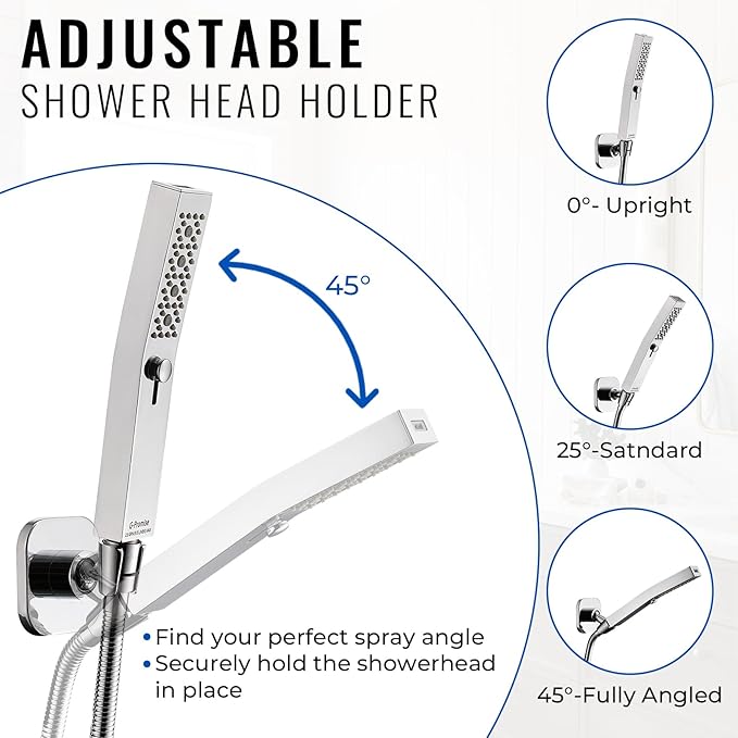 G-Promise All Metal High Flow Shower Diverter Valve with Adjustable Shower Head Holder, Universal 3-Way Splitter with Pause Mode for Handheld and Fixed Spray Head Adapter Replacement (Chrome)