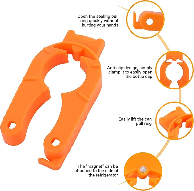 Plastic Bottle Cap Opener, 3pcs Multi Function Bottle Openers, with Magnetic Back Sticks to Fridge, Easy-Grip Lightweight for Jars Cans, Unusual Gifts for Seniors, Home Outdoor Orange