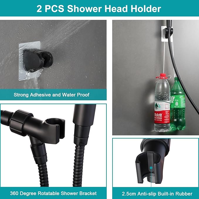 GwernKB Handheld Shower Head with On Off Switch,8-mode High Pressure Shower Wand with Long Hose and Bracket Extra Adhesive Holder for Lower Mount,Built-in Power Wash to Clean Tub,Tile & Pets,Black…