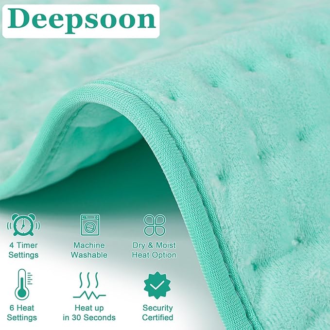Deepsoon Heating Pad,Electric Heating Pads for Back,Neck,Moist Heating Pad for Abdomen Shoulder Knee Legs,Dry/Moist Heat&Auto Shut Off,Mother's Day Birthday for Men and Women,Light Green,24x20 Inch