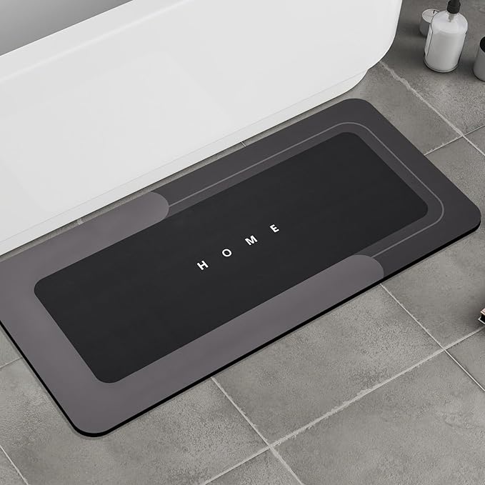 Housego Absorbent Bath Mat Magic Rug, Quick Drying Magic Bath Mat Non-Slip Floor Rug Rubber Backed for Bathroom Kitchen Shower Sink, Water Absorbent (1PC, 16.93''x34.65'', Black)